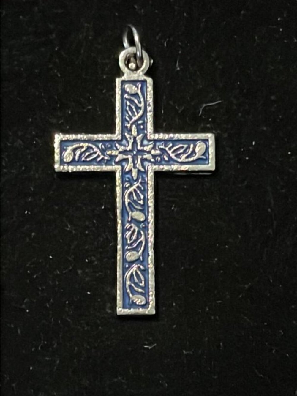 Blue and Silver Etched Cross Pendant